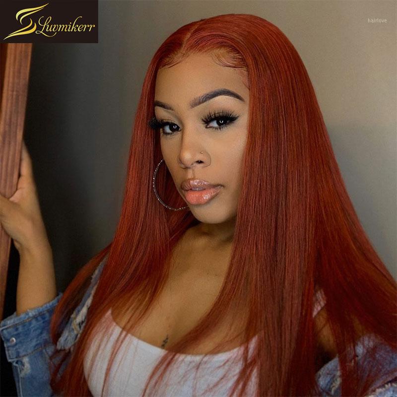 

250 Density Colored Peruvian Orange 13×6 Deep Straight Lace Front Human Hair Wigs for Black Women Ginger Frontal Wig Pre plucked1, As pic