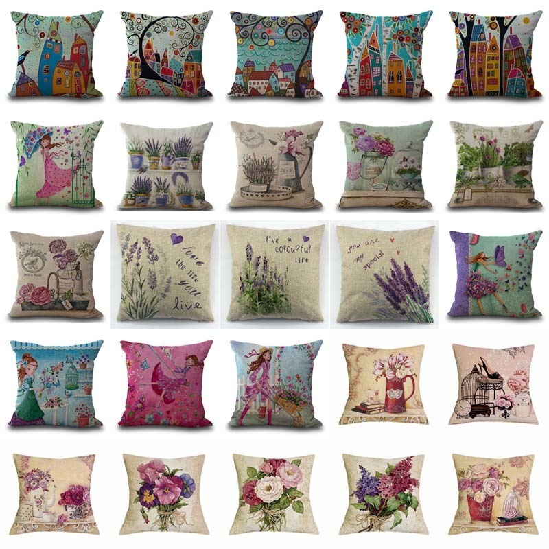 

Pillow Case Provence Kissen lavender Decorative Pillows Sofa Cushion Cover Vintage Pillows Flowers Linen Throw Pillows Ho