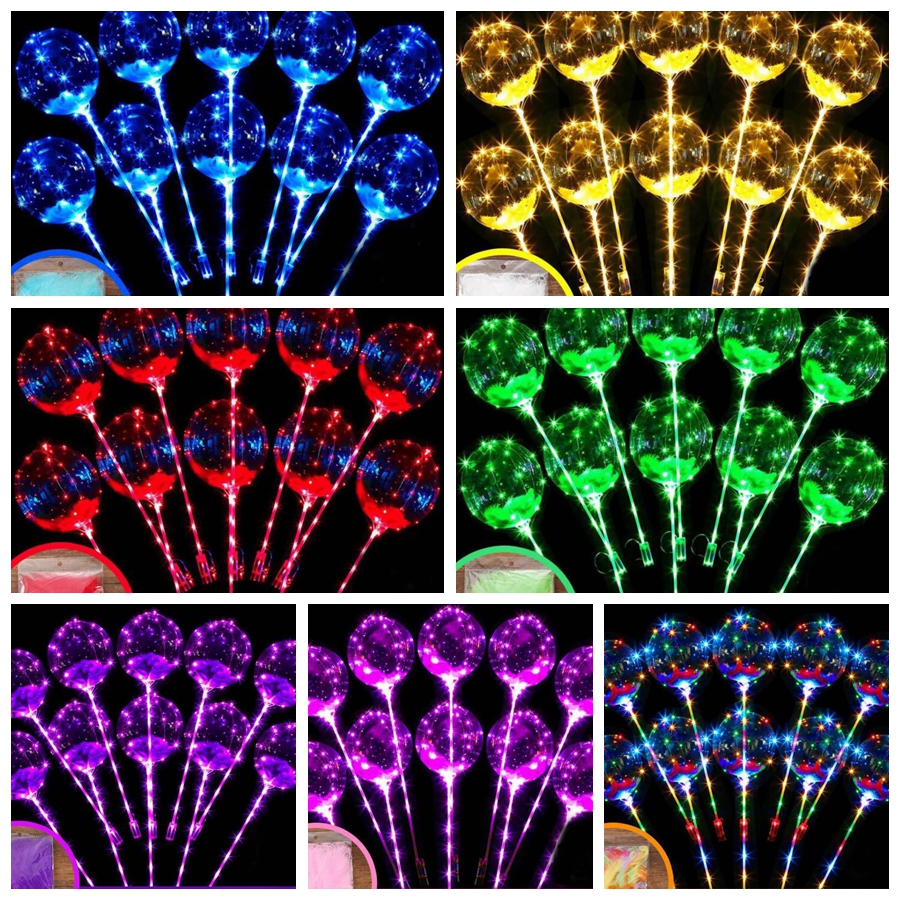 

LED Flashing Balloon Transparent Luminous Lighting BOBO Ball Balloons With Feather 3M String Balloon Xmas Wedding Party Decoration GGA2191