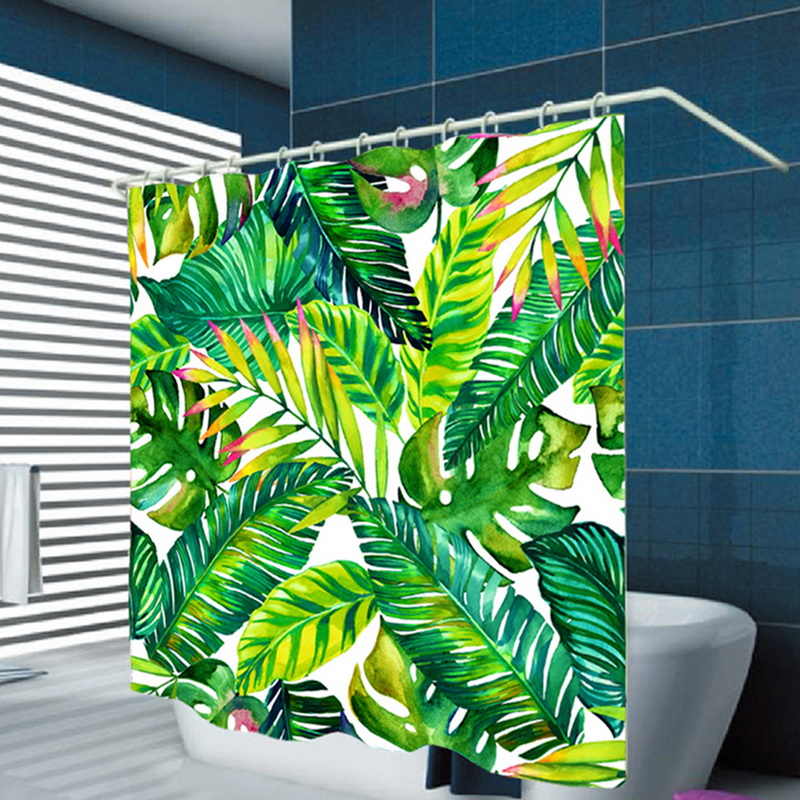 

1pc 3D Digital Print Green Leaf Shower Curtain Waterproof Polyester Hook Shower Curtain For Bathroom Home