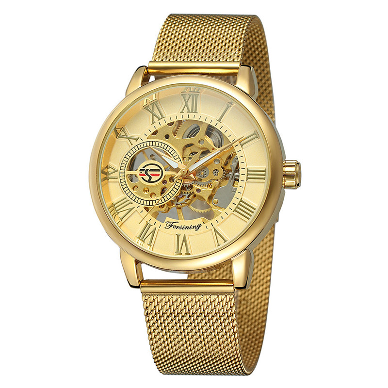 

Hot original genuine Forsining men's business watch hollow section automatic mechanical watch stainless steel mesh brand movement watch, Box
