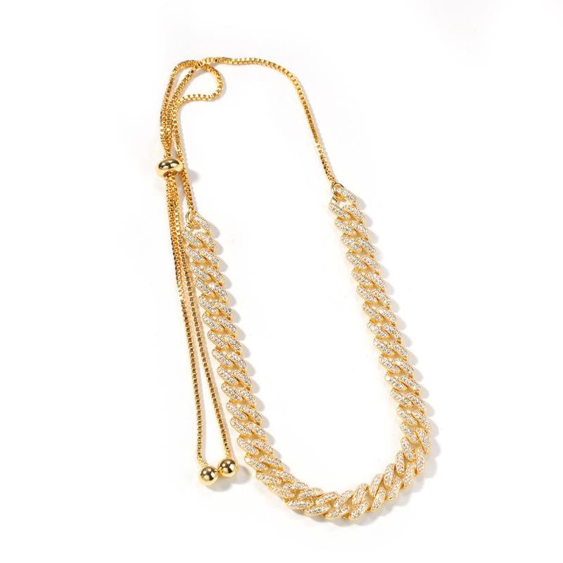 

Other Hip-Hop Men's Zircon Cuban Stitching Box Chain Necklace Fashion Simple And Refined Pull-Out Adjustable