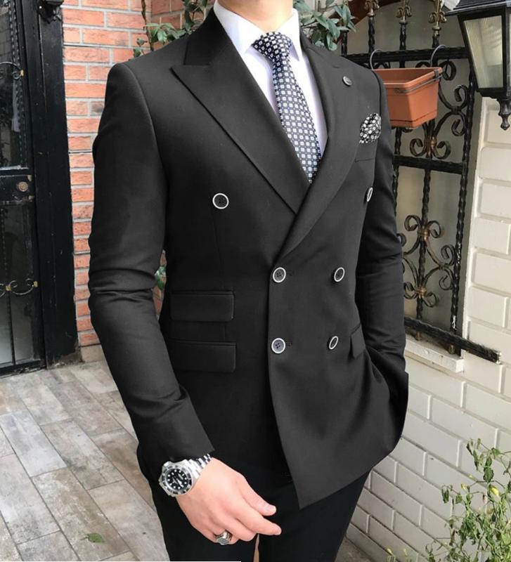 

Black/Beige/Grey Mens Suit 2 Piece Casual Double Breasted Notched Lapel Tuxedos Groomsmen Wedding Suits Men 2019 (Blazer+Pants