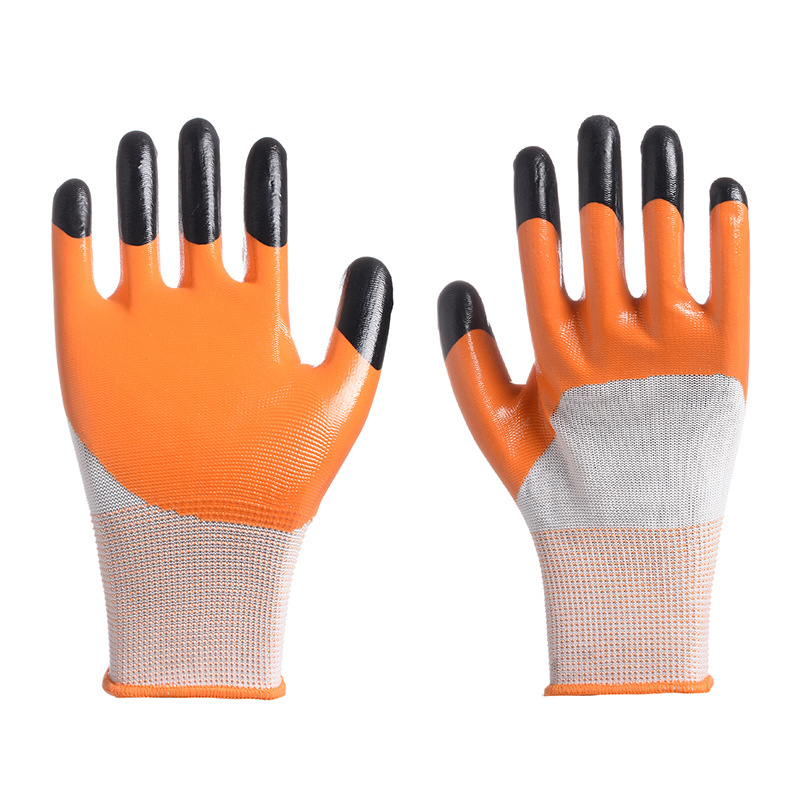 Textured Nylon 13 Pins Nitrile Gloves Wear-resistant Anti-skid Oil Resistant Double Layer Finger Reinforced Protective Work Gloves-image-542180180