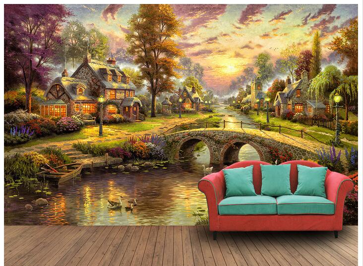 

WDBH 3d wallpaper custom photo Hand-painted European and American country forest hut room home decor 3d wall murals wallpaper for walls 3 d, Non-woven