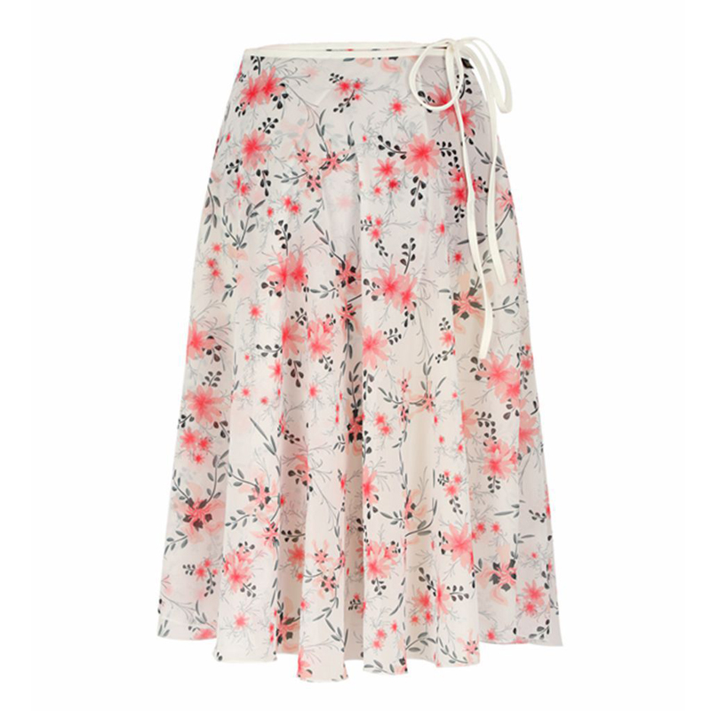 

Middle Long Chiffon Watercolor Printed Ballet Skirt Dress Adult Women Lyrical Soft Lace Up Dance Practice Skirts, White