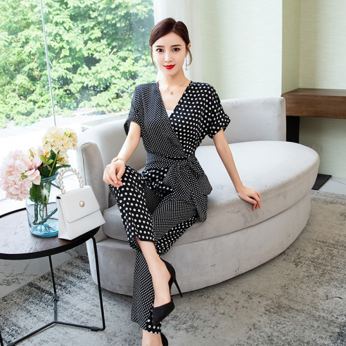 

New Arrival 2019 Summer Straight Women Plus Size Jumpsuits Slender Printed Chiffon Casual Suits Fashion Elegant Black White Dot, Nrj1f and a53