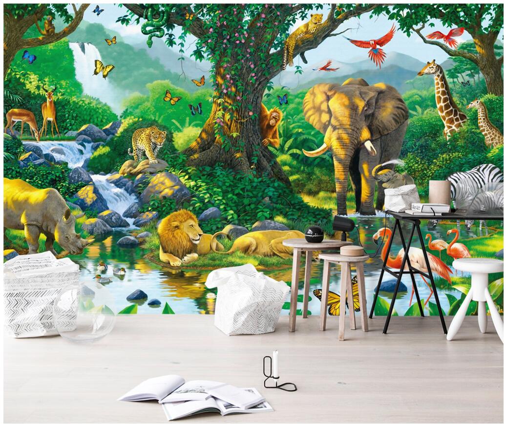 

WDBH custom photo 3d wall paper Animal World Monkey Elephant Lion Rhino Children's Room home decor 3d wall murals wallpaper for walls 3 d, Non-woven wallpaper
