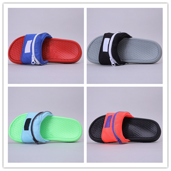 

Designer Slippers Fashion Benassi JDI Zipper wallet pocket slipper men women flip-flop summer Outdoor Beach sport sandals Free shipping