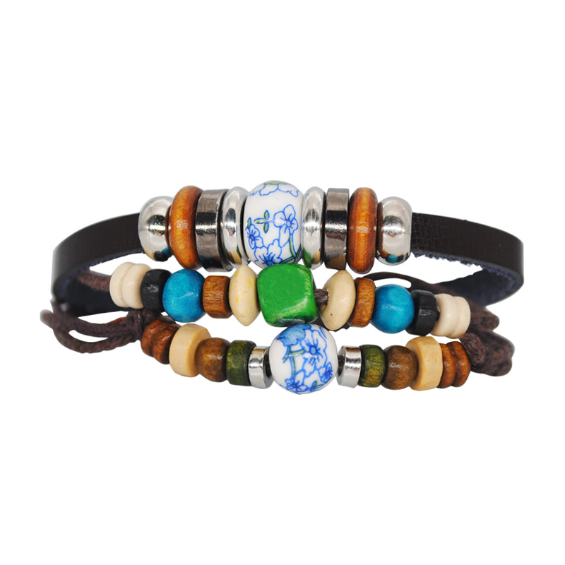 

New Original Retro Bracelet Evil Eyes Bracelet Wax Rope Wooden Beads Wax Rope Turkish Eyes Bracelets Hot Sale