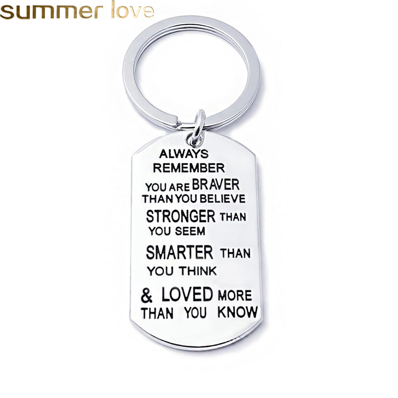 Fashion Stainless Steel Key Chain Ring Engraved Inspirational Word You are Braver Stronger Smarter Than You Think Charm Family Friend Jewelr