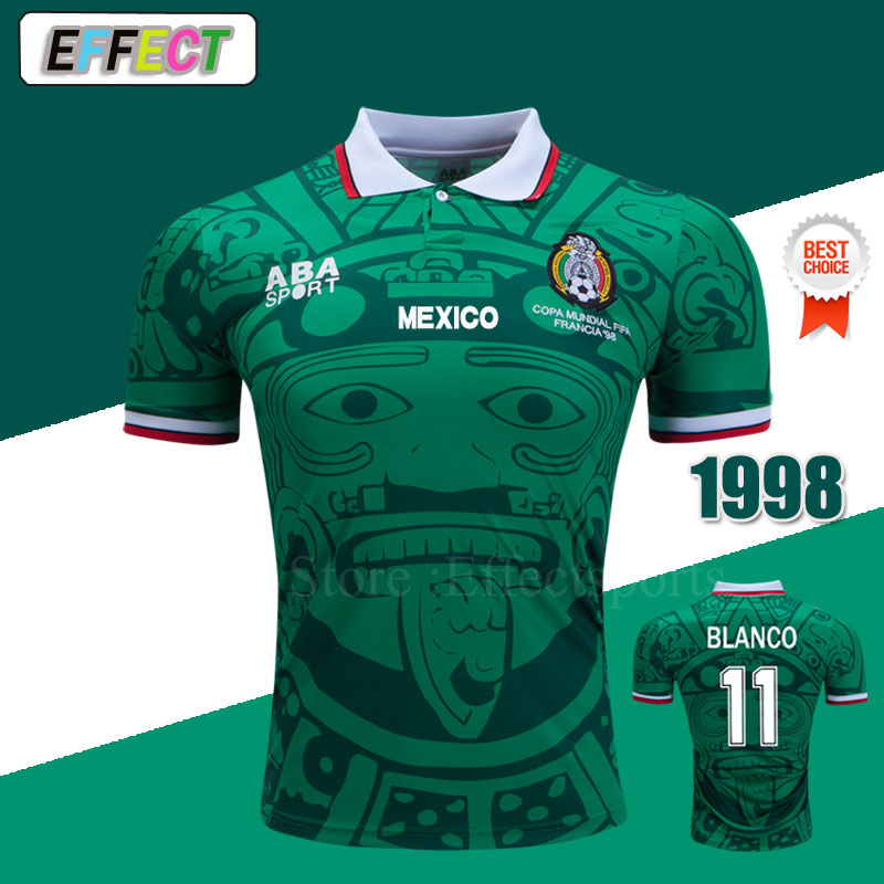 

Wholesale Retro 1998 Mexico Soccer Jerseys Classic Vintage Thailand Home Blue Away BLANCO HERNANDEZ soccer uniforms football shirts, Retro mexico green custom any name