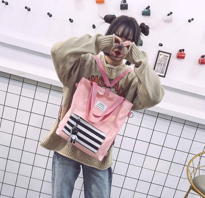 

Girl Striped Canvas Design Handbags Backpack Zipper One Shoulder bags Large Capacity Travel Storage Bags Shopping Casual Tote GGA3196-4, As pic