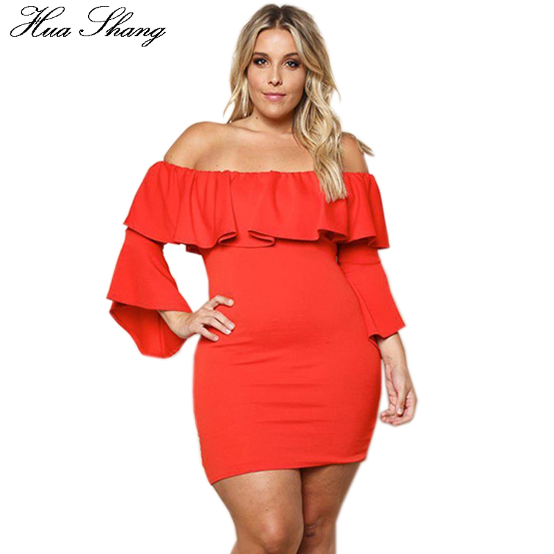 

Elegant Women Summer Ruffles Slash Neck Flare Long Sleeve Off Shoulder Sweet Dress Ladies Bodycon Party Dress Plus Size Robe, Black
