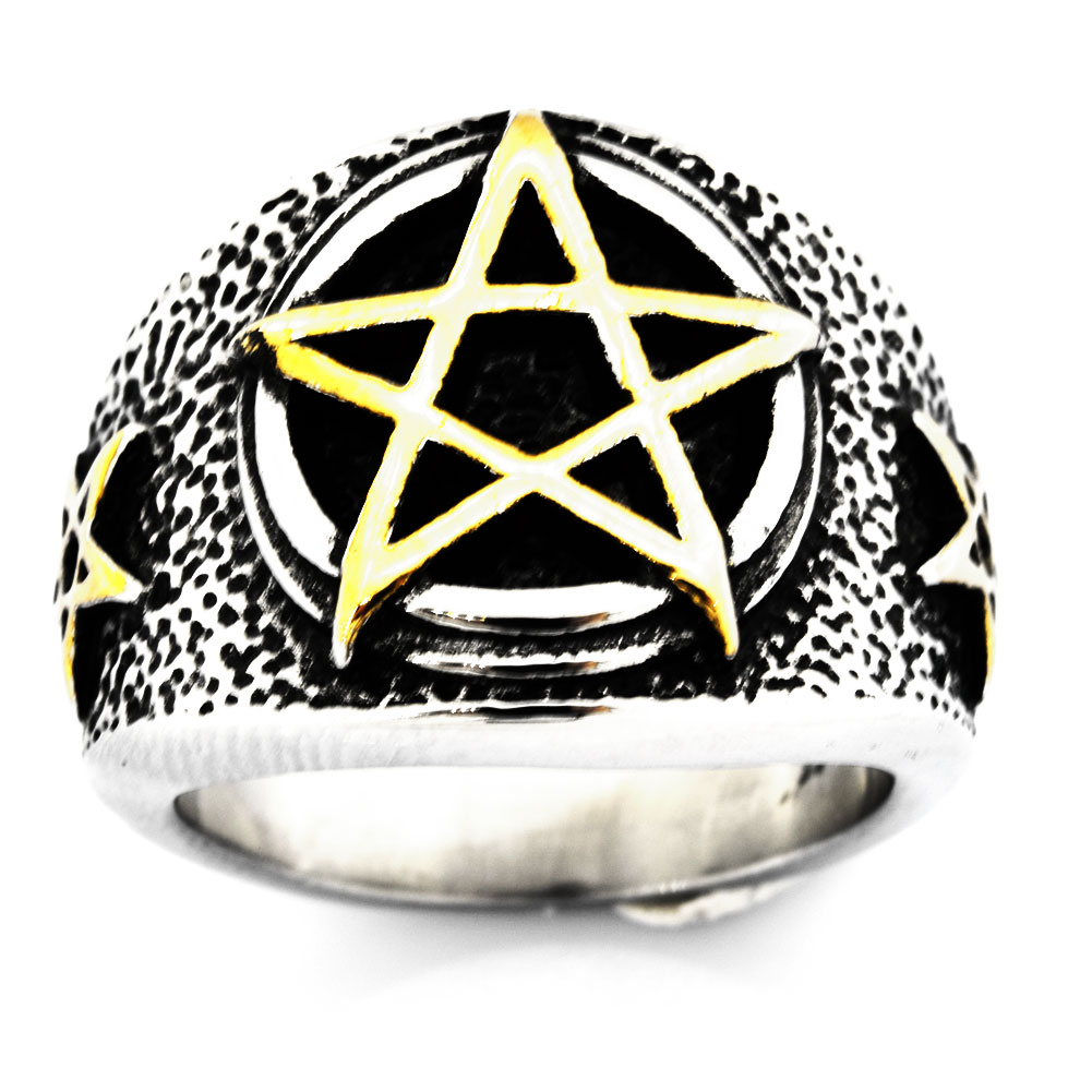 

FANSSTEEL stainless steel mens or wemens jewelry VINTAGE PUNK Pentagram five pointed Star Ring GIFT FOR BORTHERS FSR20W71