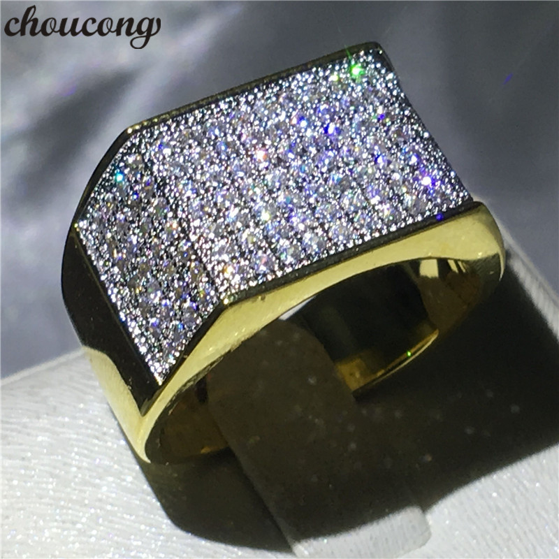 

choucong Fashion Hiphop Rock Band Rings For men Pave setting 119pcs Diamond cz Yellow Gold Filled 925 Silver male Wedding ring