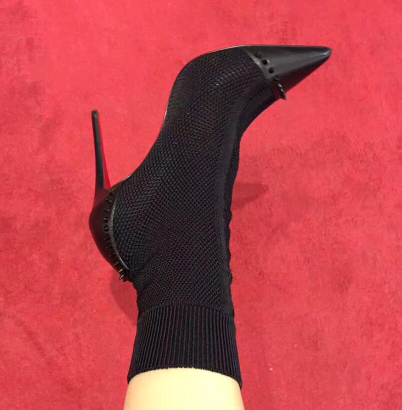 

New Arrival Brand Women Boots Red bottom spike Luxury Men Studded Casual Shoes rivet lovers Party Footwear Autumn Winter High Top boot, Black