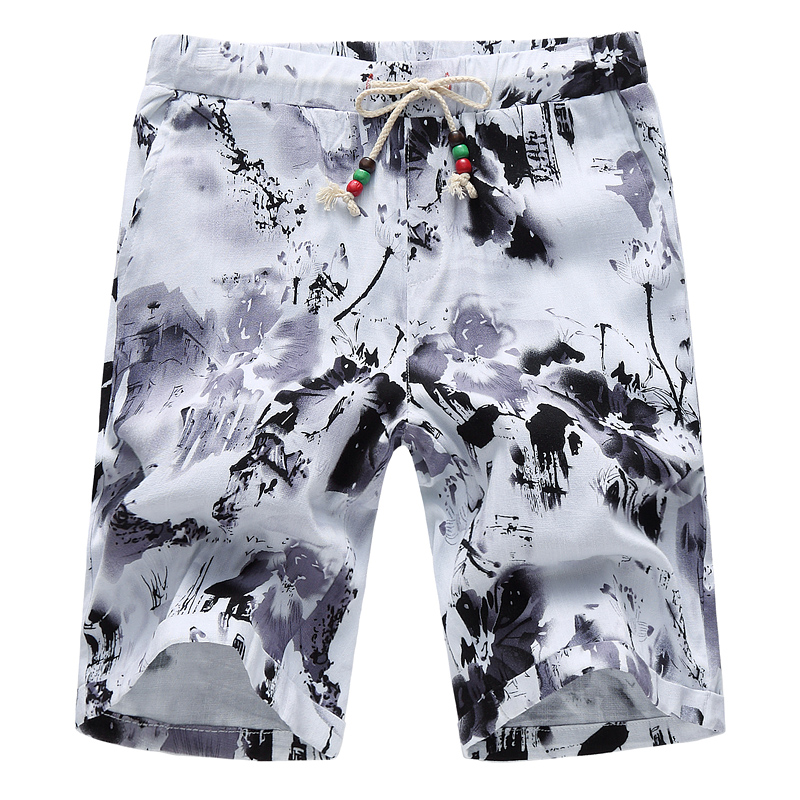 2019 Mens Flower Shorts Asian Size S - 6XL Summer Shorts Men Cotton and linen fabric