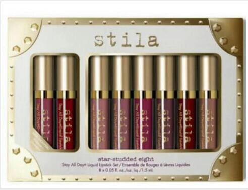 

Stila Star Studded 8pcs Liquid Lipstick Lip gloss Set Stay All Days Long Lasting Creamy Shimmer Liquid Makeup Lip Gloss lipstick drop ship, One set