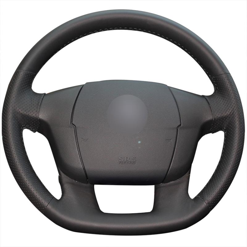 

Hand Sew Black Genuine Leather Car Steering Wheel Cover for C4 C4L