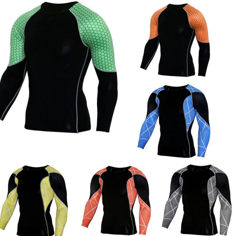 

Men Running Compression Long Sleeve T-shirt Muscle Bodybuilding Plain Quick-Drying Clothes Sport Cross Fitness Shirts