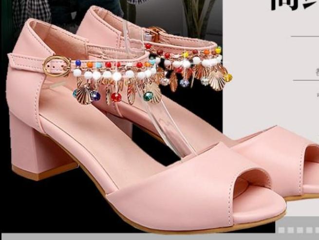 

2019 Women's Sandals in Summer with New style Middle heel Coarse heel @86, Pink