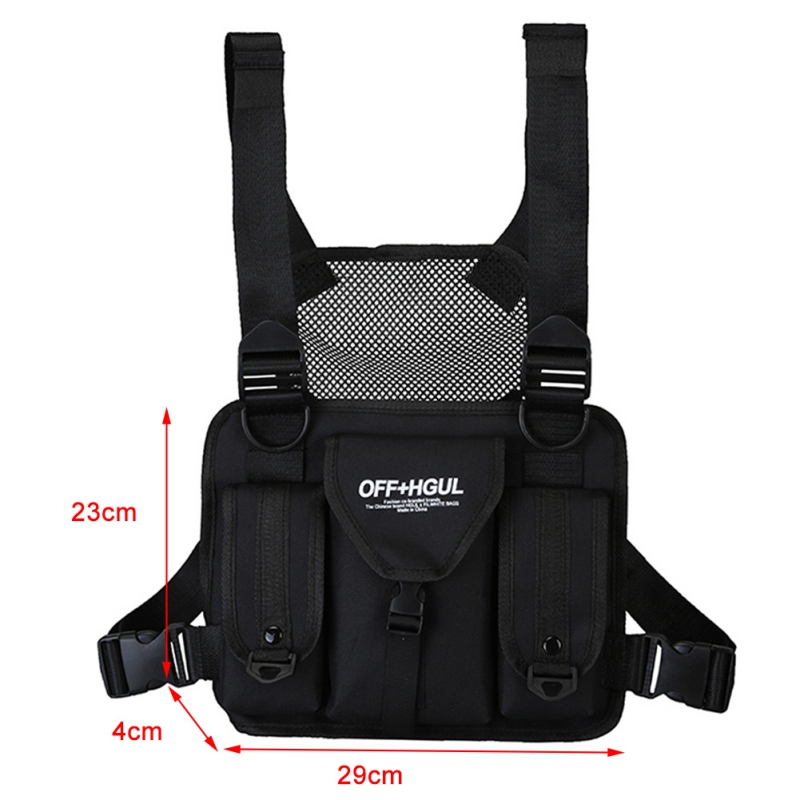 

Men Women Fashion Chest Rig Bag Reflective Vest Hip Hop Streetwear Functional Harness Chest Bag Pack Front Waist Pouch Backpack, Black color