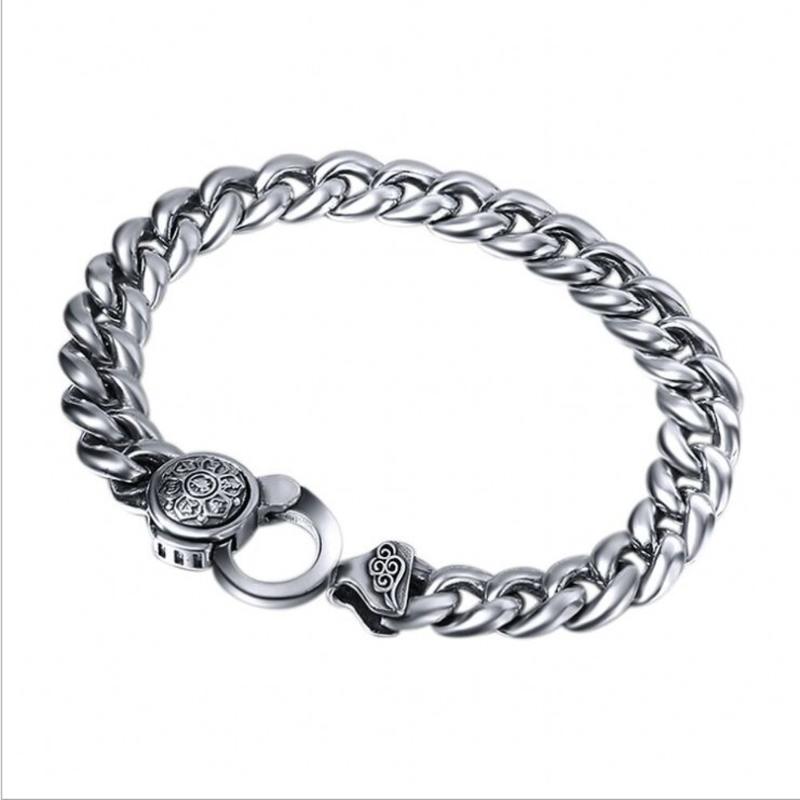 

2020 new 100% real solid S925 pure Silver Bracelet for Men Thai Silver Six Words Mantra, Simple, Wild Man Bracelet