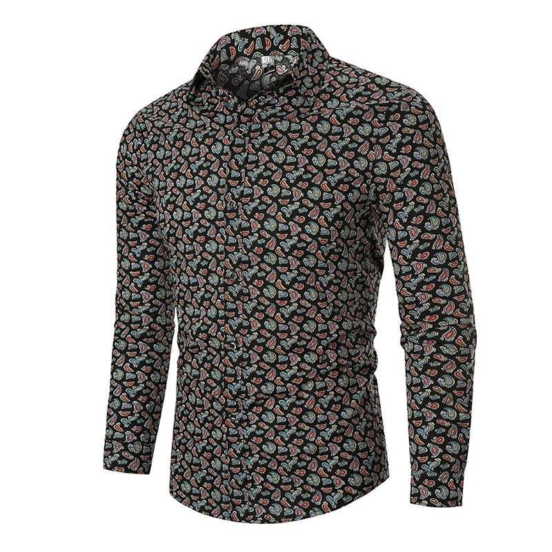 

Hawaiian Shirt for Men Fashion Long Sleeve Flower Shirts Male Floral Print Casual Blouse Man Autumn black red white, White 1503a-c74-p30
