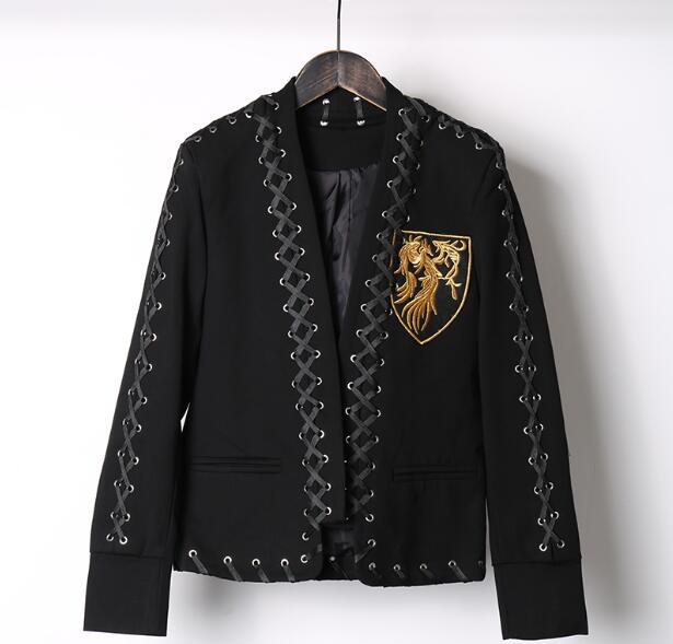 

M-3XL!!! 2018 Men' slim embroidered small suit with black nightclub stage fashion coat. Singer' costume