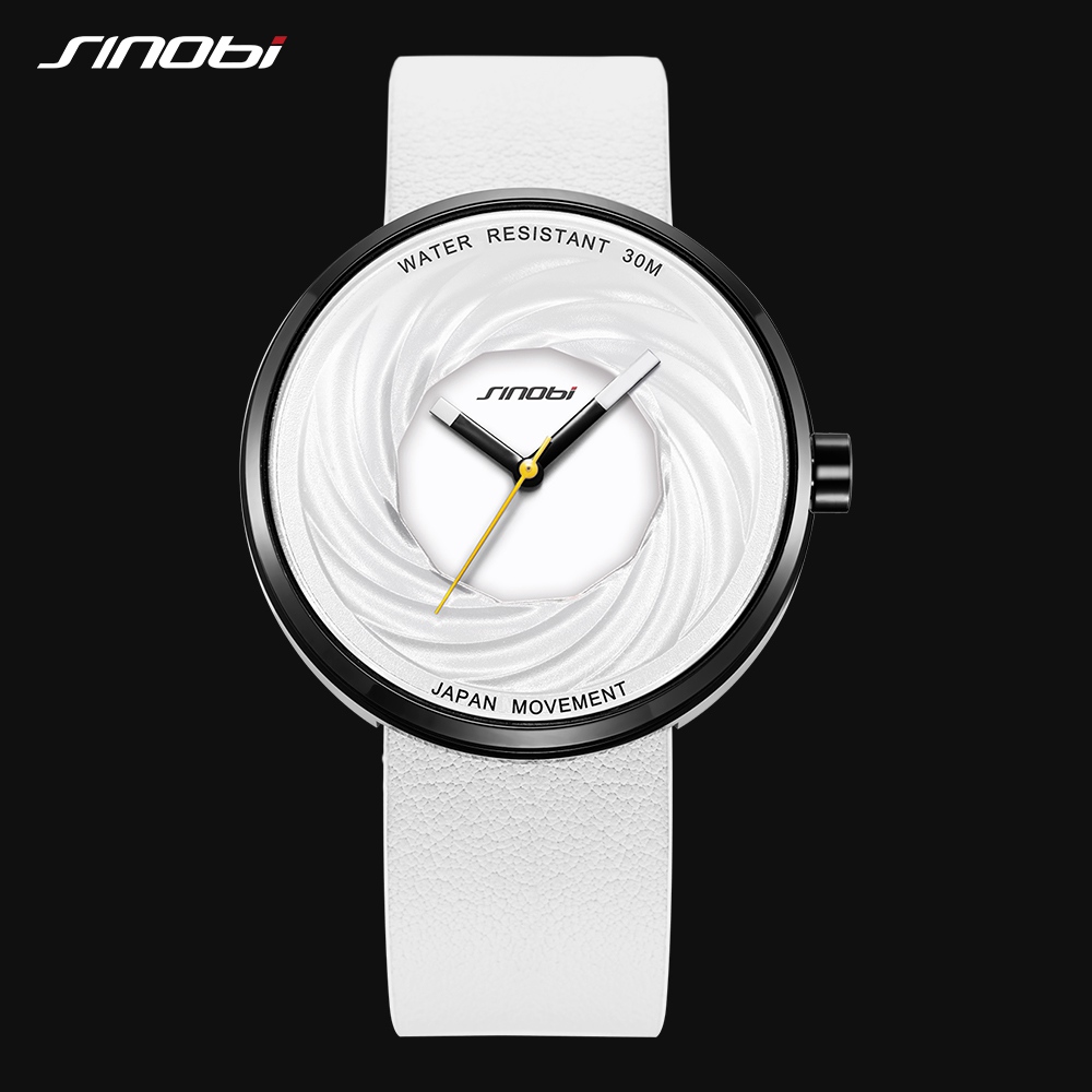 

Sinobi Fashion Watch Women Big Dial New Creative eddy Design High Quality Leather Strap White Watches Casual relojes para mujer, Black