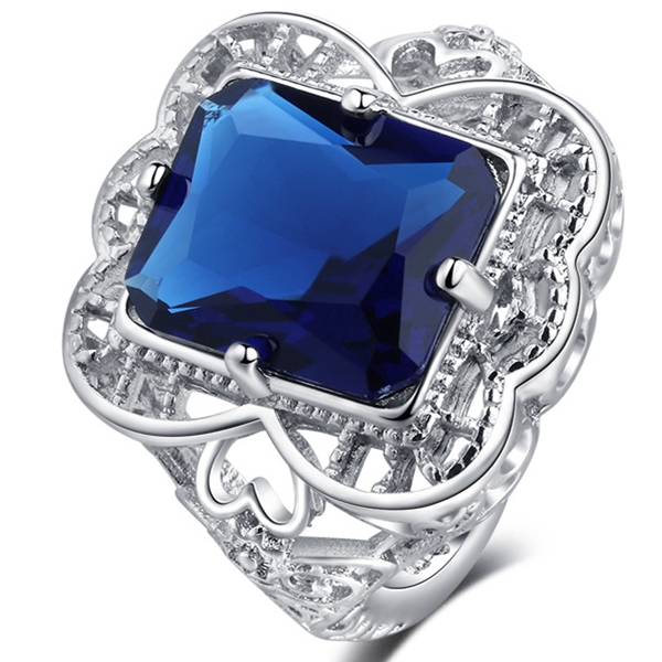 1 pcs Argent 925 Femmes Lady Love Coeur Mariage Bague de fiançailles Blanc Saphir