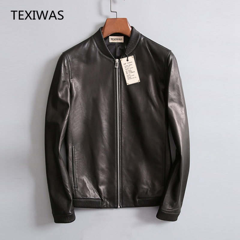 

TEXIWAS Genuine Leather Jacket men 100% Real Sheepskin Coat smart Casual zipperr Moto Man's Outerwear Autumn Jacket Top Quality, Black