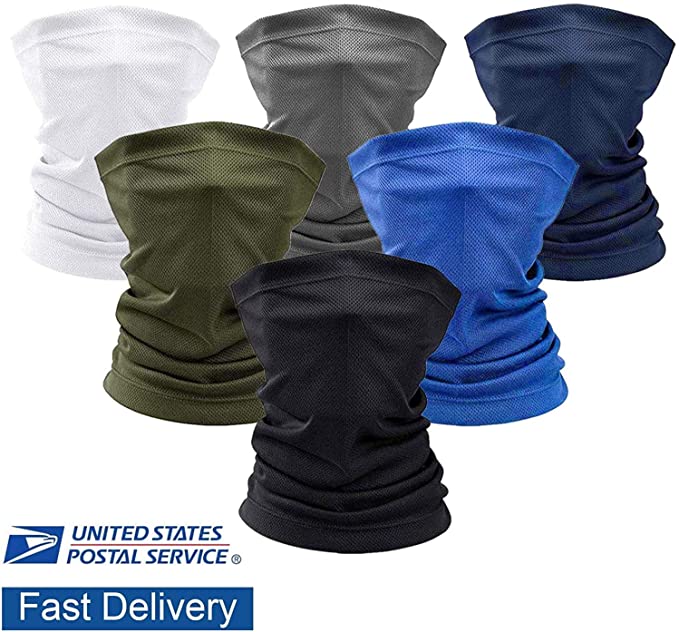 

6Pieces Bandana Dust Protection Face Mask, Elastic Seamless Sunscreen Neck Gaiter for Fishing, Black;white