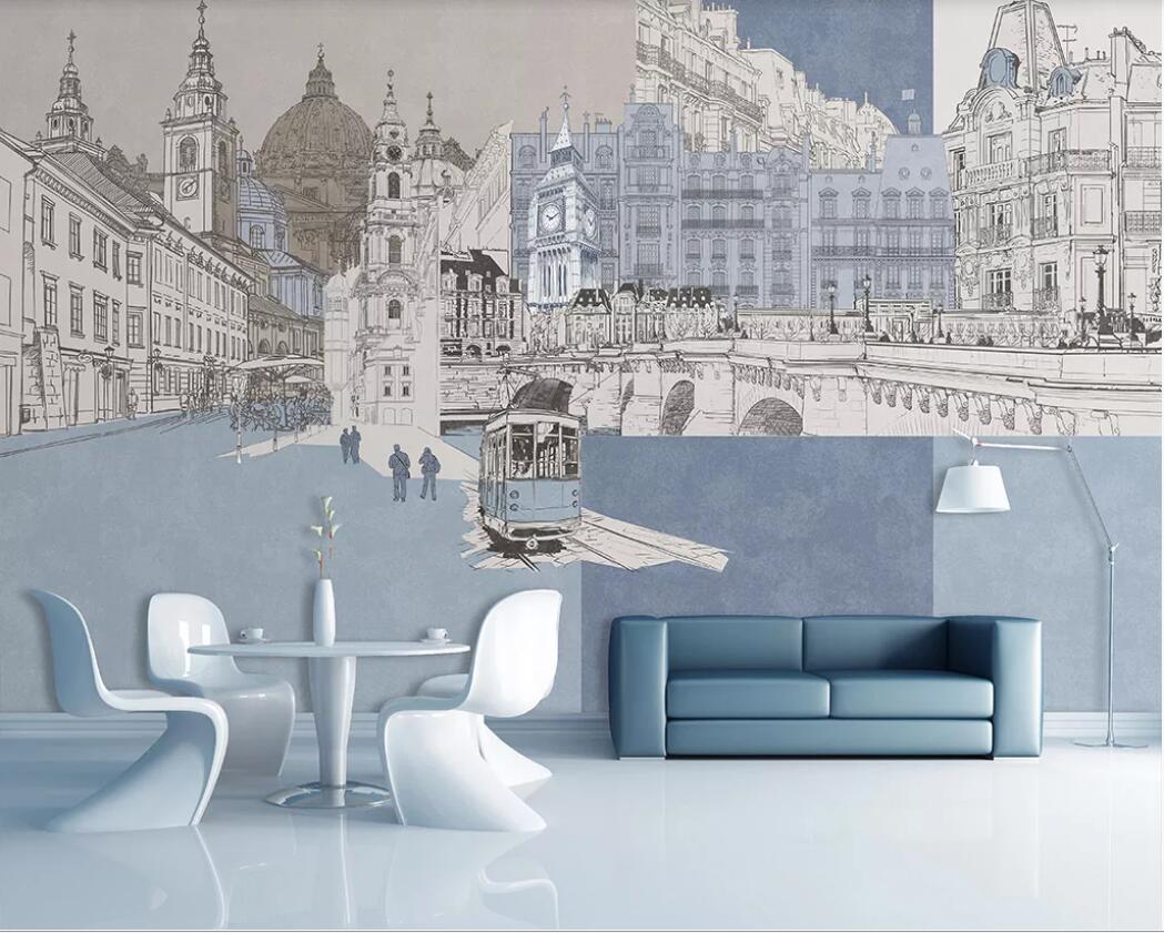 

3d room wallpaper custom photo mural Modern minimalist hand-painted urban architecture background wall decorative wallpaper for walls 3 d, Non-woven fabric