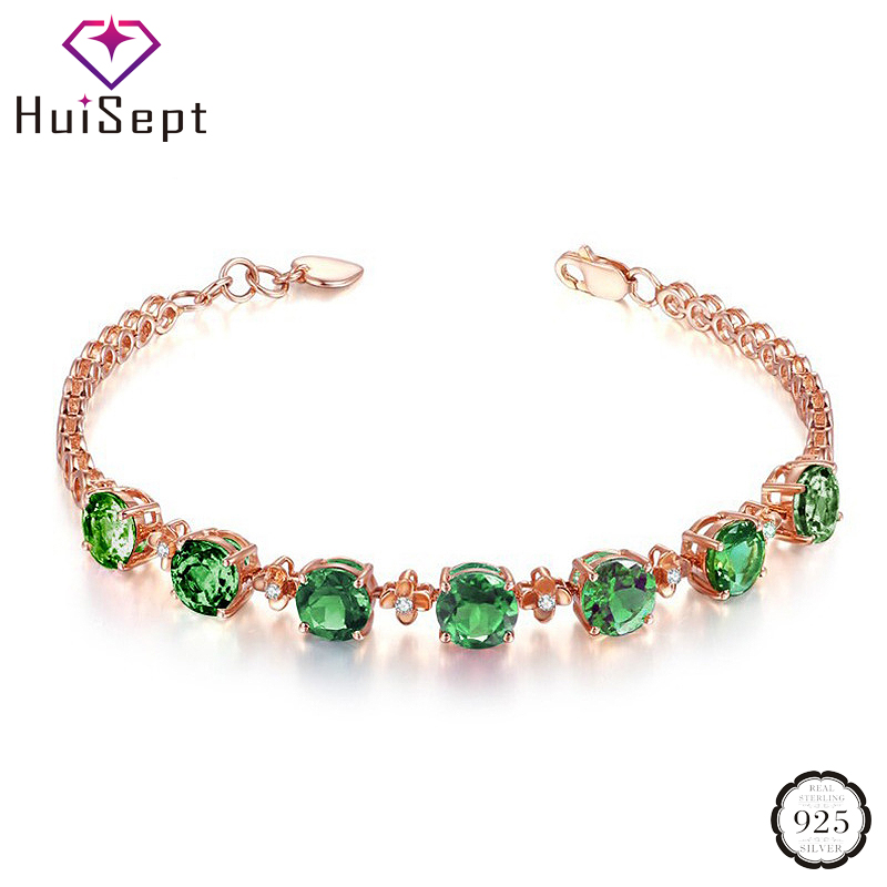 

Other Bracelets HuiSept Women 925 Silver Jewellery Round Shape Emerald Gemstones Zircon Ornaments For Wedding Party Wholesales