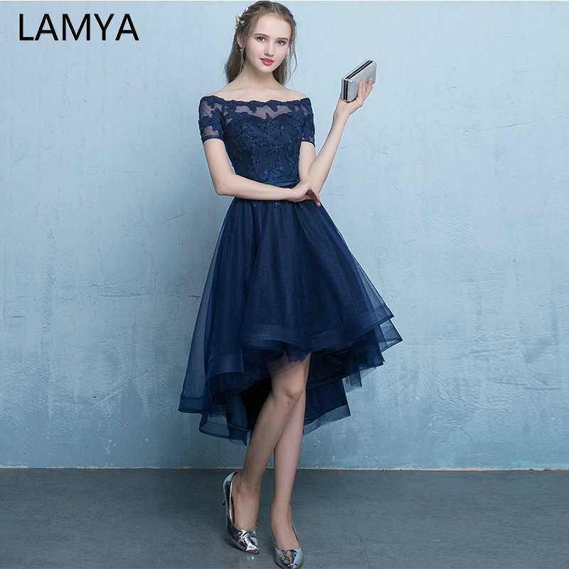 

Lamya Sexy High Low Elegant Evening Party Dresses Princess vestido de festa Lace Plus Size Short Front Long Back Fromal Gown, Red