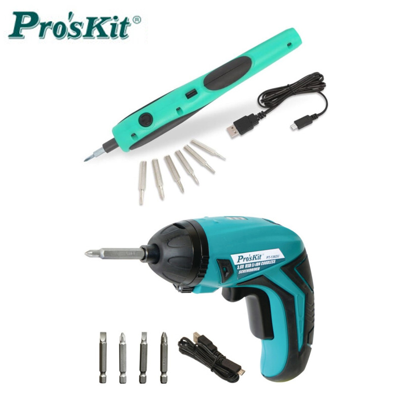 

Proskit Professional Cordless Screwdriver USB Rechargable Electric Screwdriver Cordless Battery Driver LED Lighting Power Tool