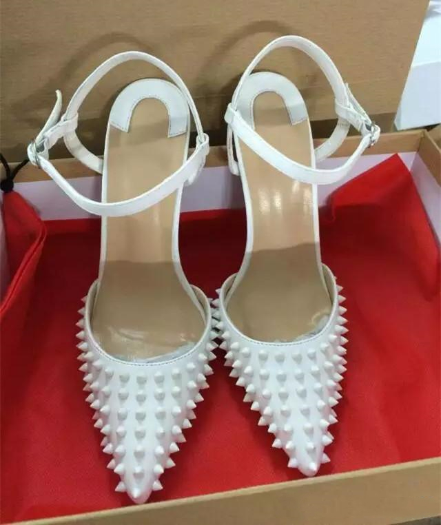 

(original LOGO) Fashion Famous Designer Slingbacks Red Bottom shoes 8cm 10cm 12cm High Heels Spikes Wedding Pumps Brand Womens Dress Shoes, White