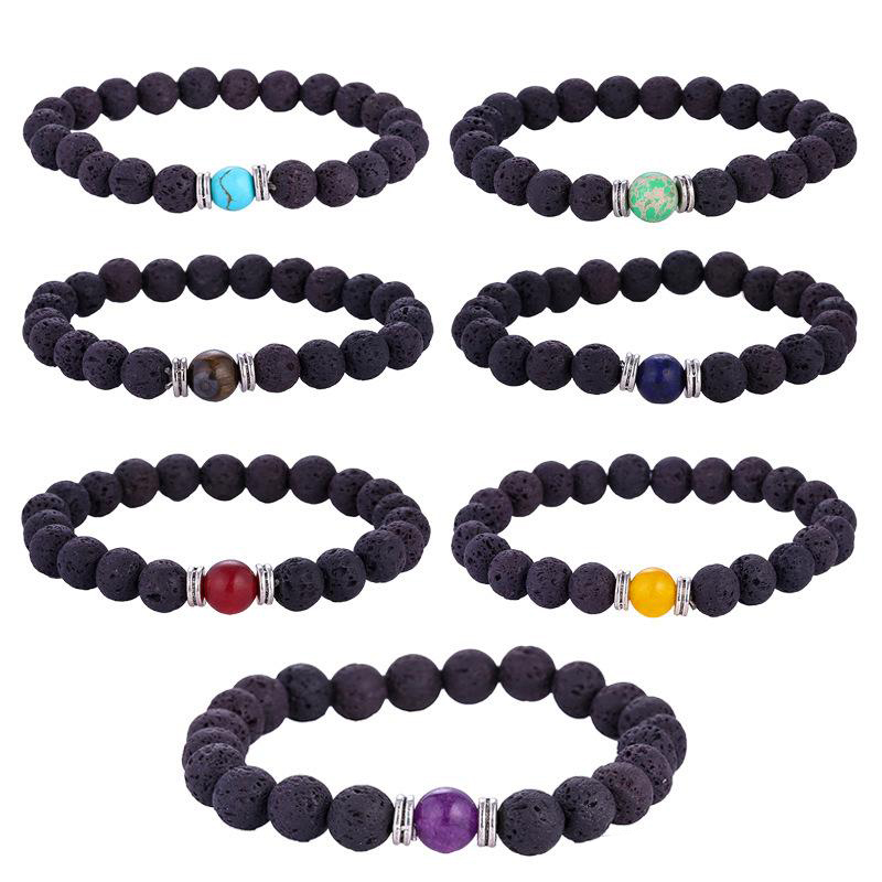 

8MM Natural Lava rock beaded bracelets Essential Oil Diffuser Stone 7 Chakra charm Wrap Bangle For women Men DIY Aromatherapy Jewelry Bulk