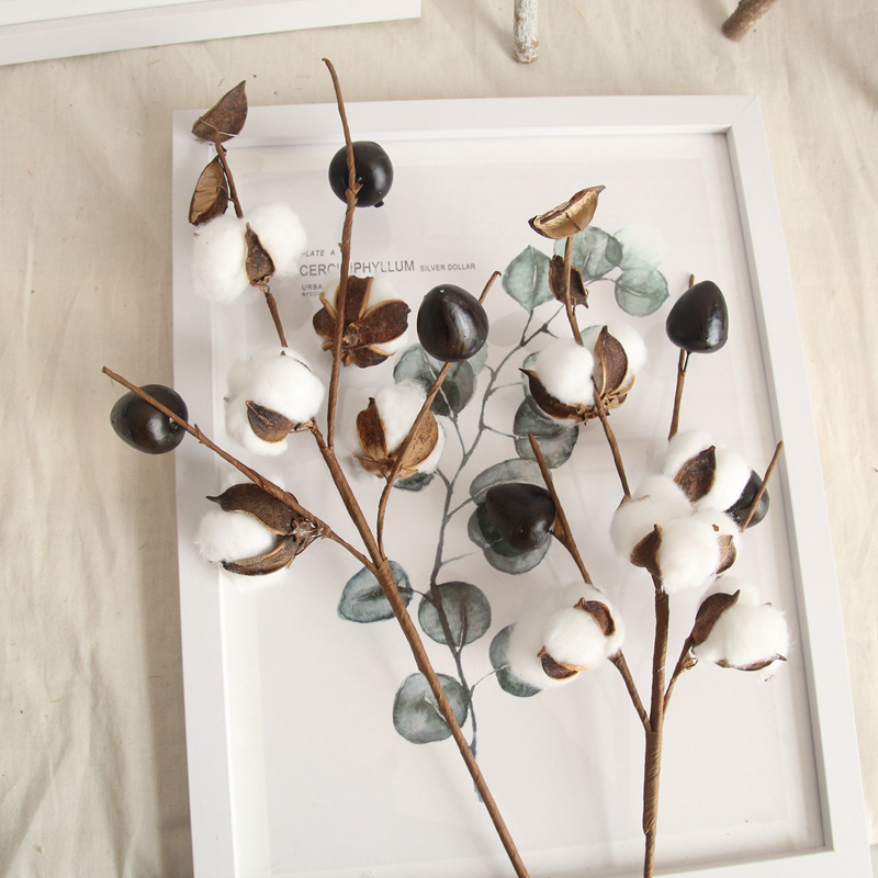 

3pcs/lot Simulation 5 head cotton branches flowers artificial plants home wedding road lead flower decoration wall fake flower, White