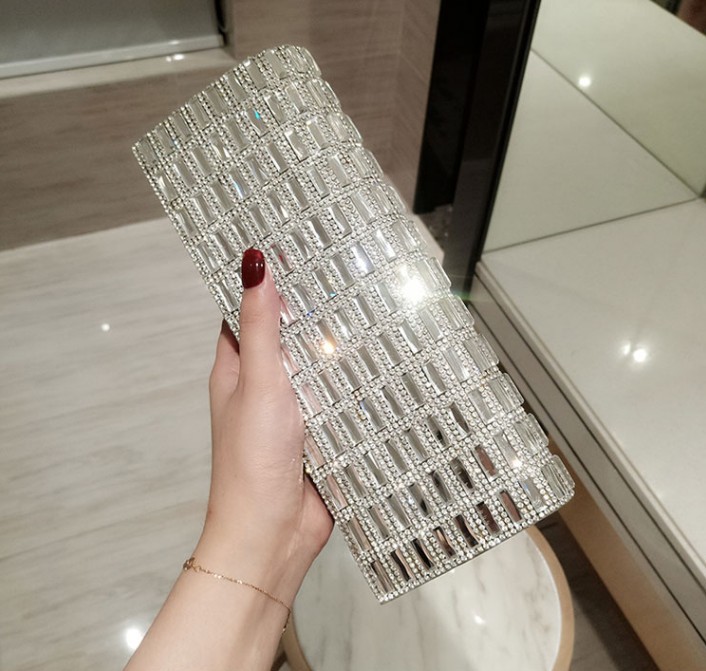 

2020 new women's dinner bag with diamond clutch bag clutch bridesmaid bride banquet female, Silver