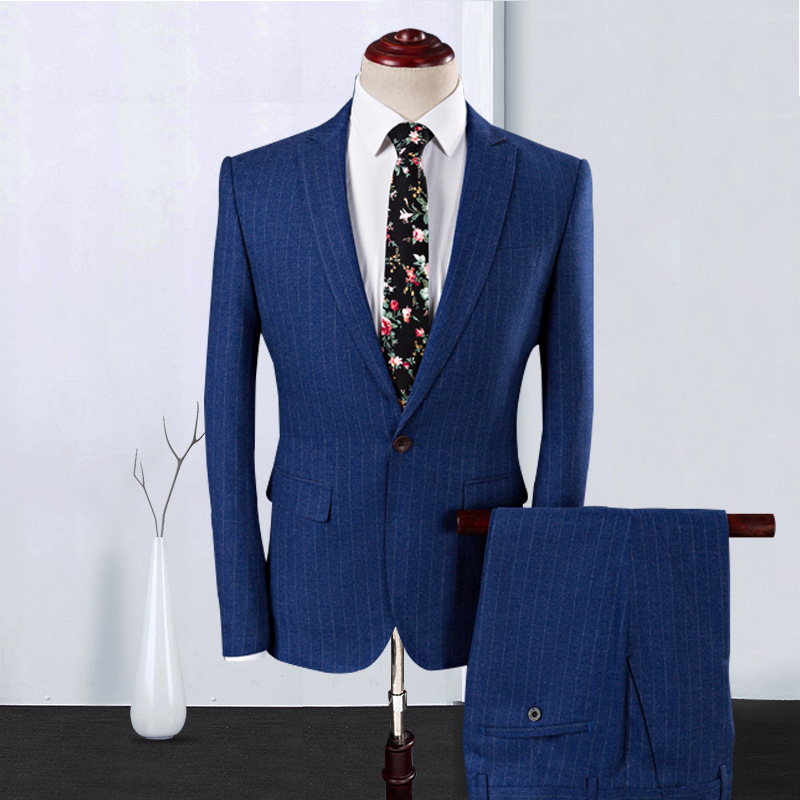 

Suit male British stripe with han edition cultivate morality and groom wedding dress business casual three-piece suit, See chart