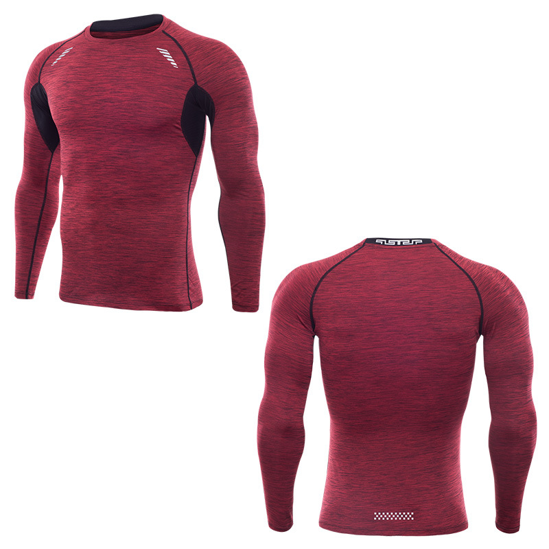 

New Men Sport Running Jerseys Fitness Bodybuilding Gym T-shirt Basketball Tennis Tops Compression Sportswear, Red