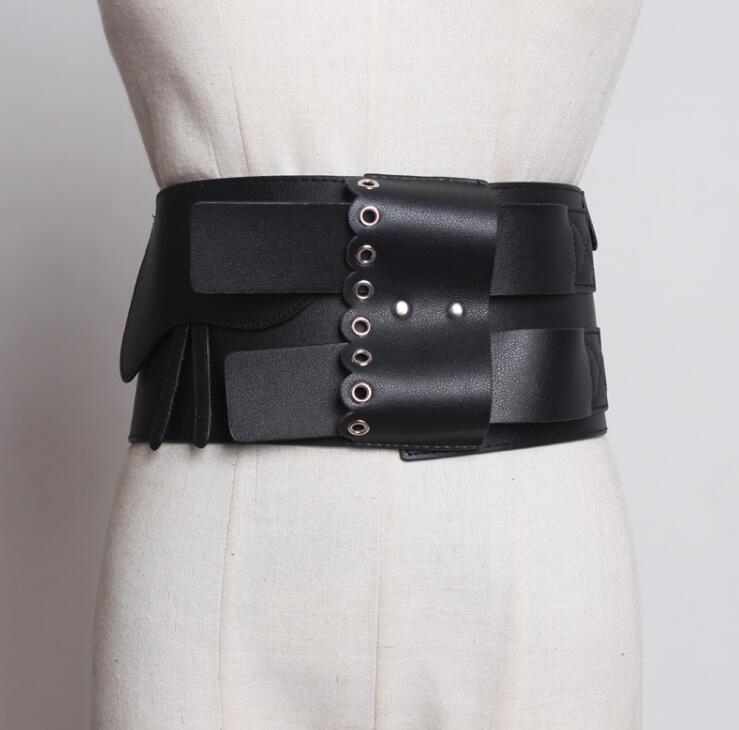 

Women's runway fashion vintage pu leather Cummerbunds female Dress Corsets Waistband Belts decoration wide belt R1829, Black