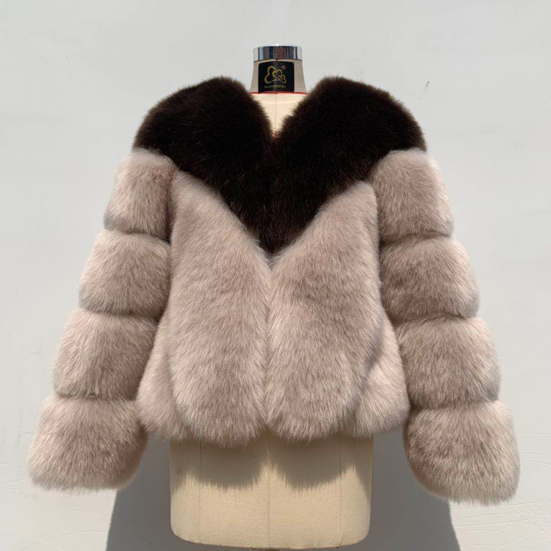 Luxury Contrast Color Fur Coat Women Winter Faux Fox Fur Jackets Coats ...