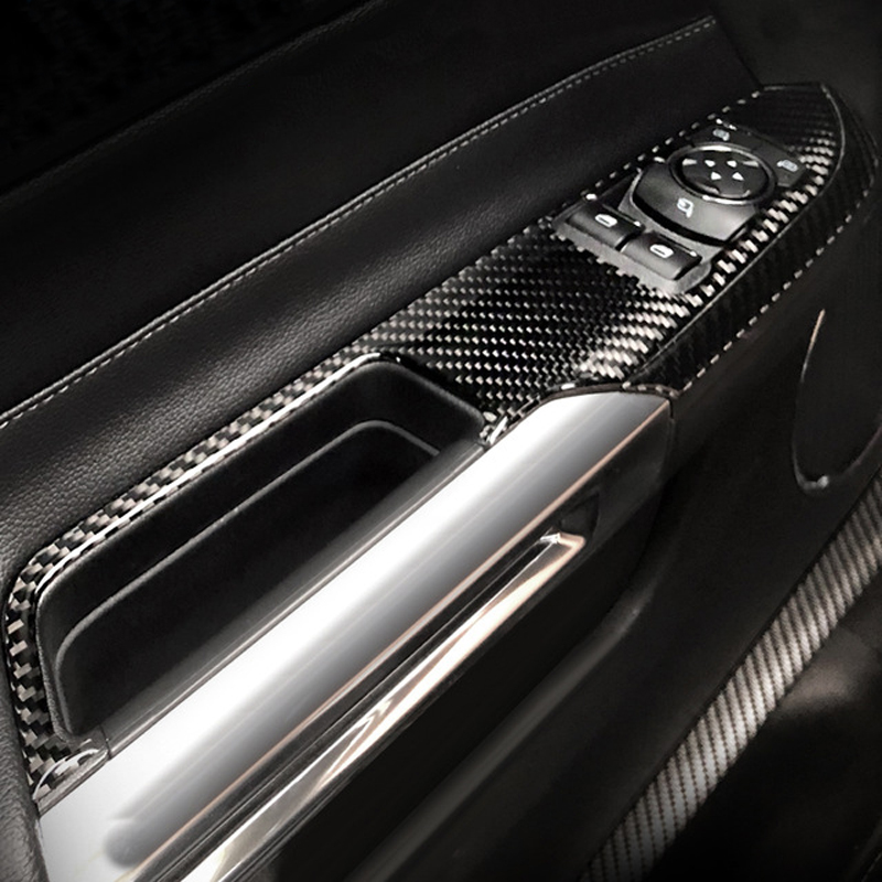 

Car Styling Sticker For Ford Mustang Carbon Fiber Window Lifter Control Frame Window Switch Panel Decor Trim Cover Interior Auto Accessories