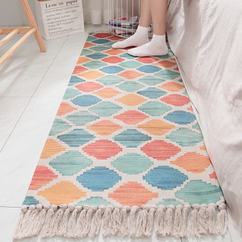 

Bedroom Non-Slip Carpet Warm Modern Strip Tassel Mat Bed Rug Family Bedroom Decorative Carpet Machine Washable Soft Printed Mat, Chocolate