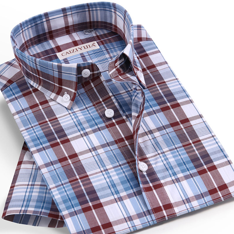 

High Quality 100% Cotton Men's Summer Short Sleeve Plaid Shirt Regular Fit Fashion Button-down Collar Checked Thin Casual Shirt, Cld320573