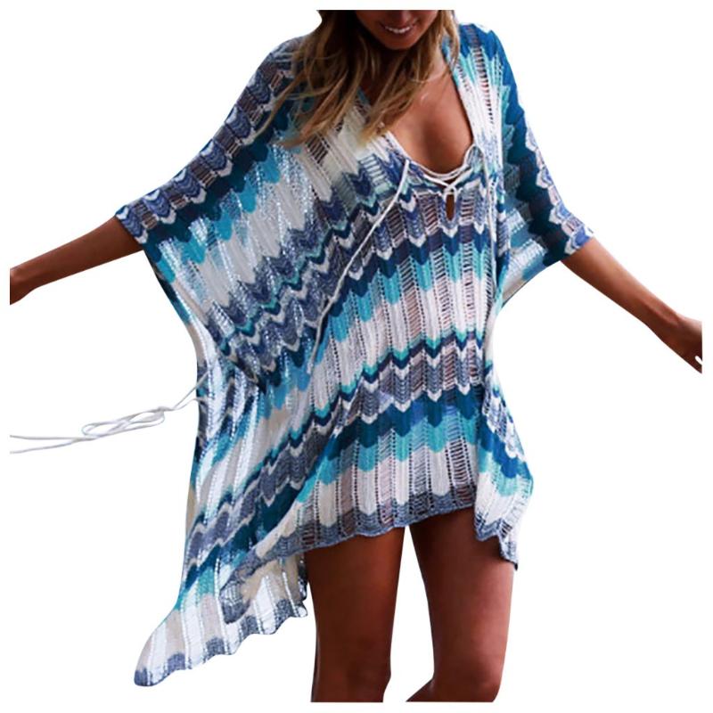 

SAGACE Fashion dress Womens Lady Summer Half Sleeve dress women casual Swimsuit Flare Sleeve Beach Cover Up Sunscreen new